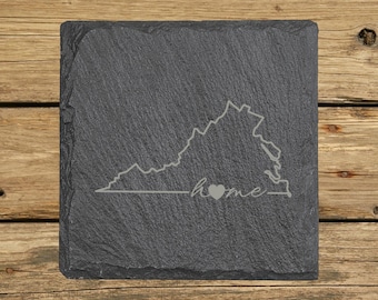 Engraved Virginia Slate Coasters, Housewarming Gift, Wedding Favors | 16 Design Options
