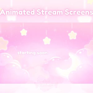 Animated Stream Screens Pastel Clouds Twitch Overlay cute scenes celestial streaming setup gamer girl vtuber assets kawaii pastel pink