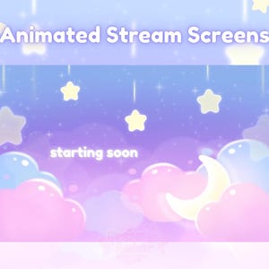 Animated Stream Screens Pastel Clouds Twitch Overlay cute scenes celestial streaming setup gamer girl vtuber assets kawaii lofi aesthetic