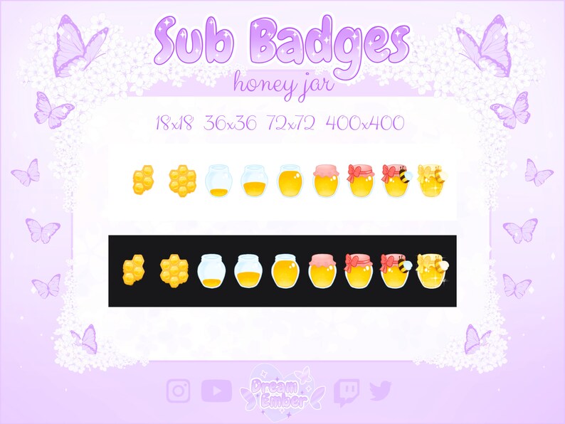 Twitch Sub Badges Cute Honey Jar Stream Badge Pack Bee Kawaii Bit ...