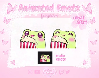 Cute Frog Animated Emote Twitch Popcorn Emote Alert Discord Stickers froggy cute animal emotes streaming asset frog emote pack