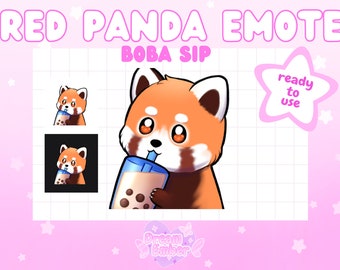 Twitch Emote Cute Red Panda Boba Twitch Streaming Discord Sticker instant download ready-to-use kawaii emotes chibi bubble tea boba emote