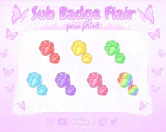 Twitch Sub Badge Flair Cute Colorful Paw Flairs streaming asset animal overlay rainbow kawaii pink badges twitch cat dog paws flair pack