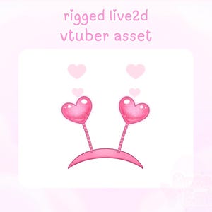 May include: A pink headband with two heart-shaped decorations on top. The hearts are on thin, pink stems. The image also includes the text "rigged live2d vtuber asset" in pink.