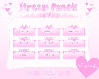 Pink Stream Panels Twitch Overlay Cute Streaming Graphics vtuber assets love theme animal emotes twitch dog panels heart overlays stream