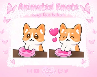 Twitch Animated Emote Cute Corgi Love Button Discord Sticker animal emotes instant download stream asset kawaii chibi dog emoji pink heart