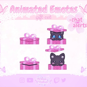Cute Black Cat Animated Emotes Twitch Gift Alert Discord Stickers animal emotes stream alerts kawaii kitten emoji twitch alerts overlay cat