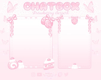 Twitch Chat Box Cute Strawberry Dessert Stream Chatbox Vtuber Asset pink overlay streamer girl just chatting customizable stream decoration