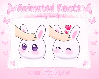 Cute Animated Bunny Emote Twitch Headpat Discord Stickers white rabbit emotes vtuber assets kawaii chibi bunny emoji animal emotes streaming
