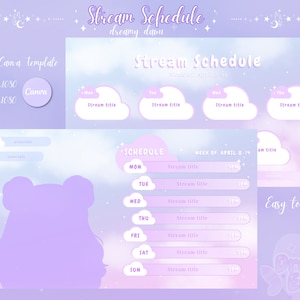 Stream Schedule Template Vtuber Schedule Canva Template Twitch Weekly Schedule stream planner cute vtuber assets cloudy stream overlay pack