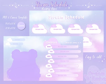 Stream Schedule Template Vtuber Schedule Canva Template Twitch Weekly Schedule stream planner cute vtuber assets cloudy stream overlay pack