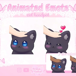 かわいい黒猫のアニメーション絵文字 Twitch 猫のヘッドパット Discord ステッカー 動物絵文字 vtuber アセット ちび子猫 愛のハート絵文字 子猫絵文字