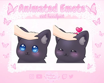 Cute Black Cat Animated Emote Twitch Cat Headpat Discord Stickers animal emotes vtuber assets chibi kitten love heart emote kitty emoji