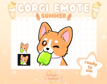 Twitch Emote Cute Corgi Dog Summer Popsicle Corgi Twitch Streaming Discord Sticker dog instant download ready-to-use kawaii emote chibi cute