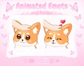 Twitch Animated Emote Cute Corgi Dog Headpat Discord Stickers animal emotes streaming alerts stream assets chibi emoji love heart animation