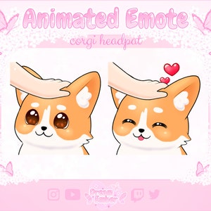 Twitch Animowana Emotka Uroczy Pies Corgi Headpat Naklejki Discord Emotes zwierząt Alerty streamingowe Zasoby streamu Chibi Emoji Miłość Serce Animacja