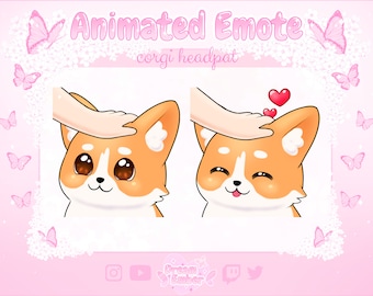 Twitch Animated Emote Cute Corgi Dog Headpat Discord Stickers animal emotes streaming alerts stream assets chibi emoji love heart animation