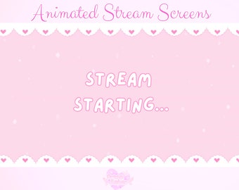 Animated Stream Screens Twitch Overlay Pink Cute streaming overlays sparkling stars hearts  girly animation stream setup gamer girl