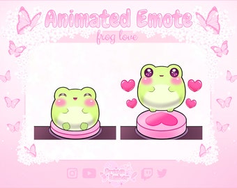 Cute Frog Animated Emote Twitch Love Button Discord Stickers animal emotes streaming asset kawaii chibi frog pink heart emoji