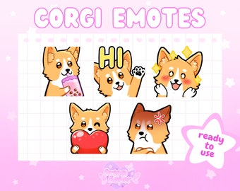 Twitch Corgi Emotes Cute Dog Discord YouTube Streaming animal emotes kawaii chibi emote pack shiba boba twitch stream asset love heart