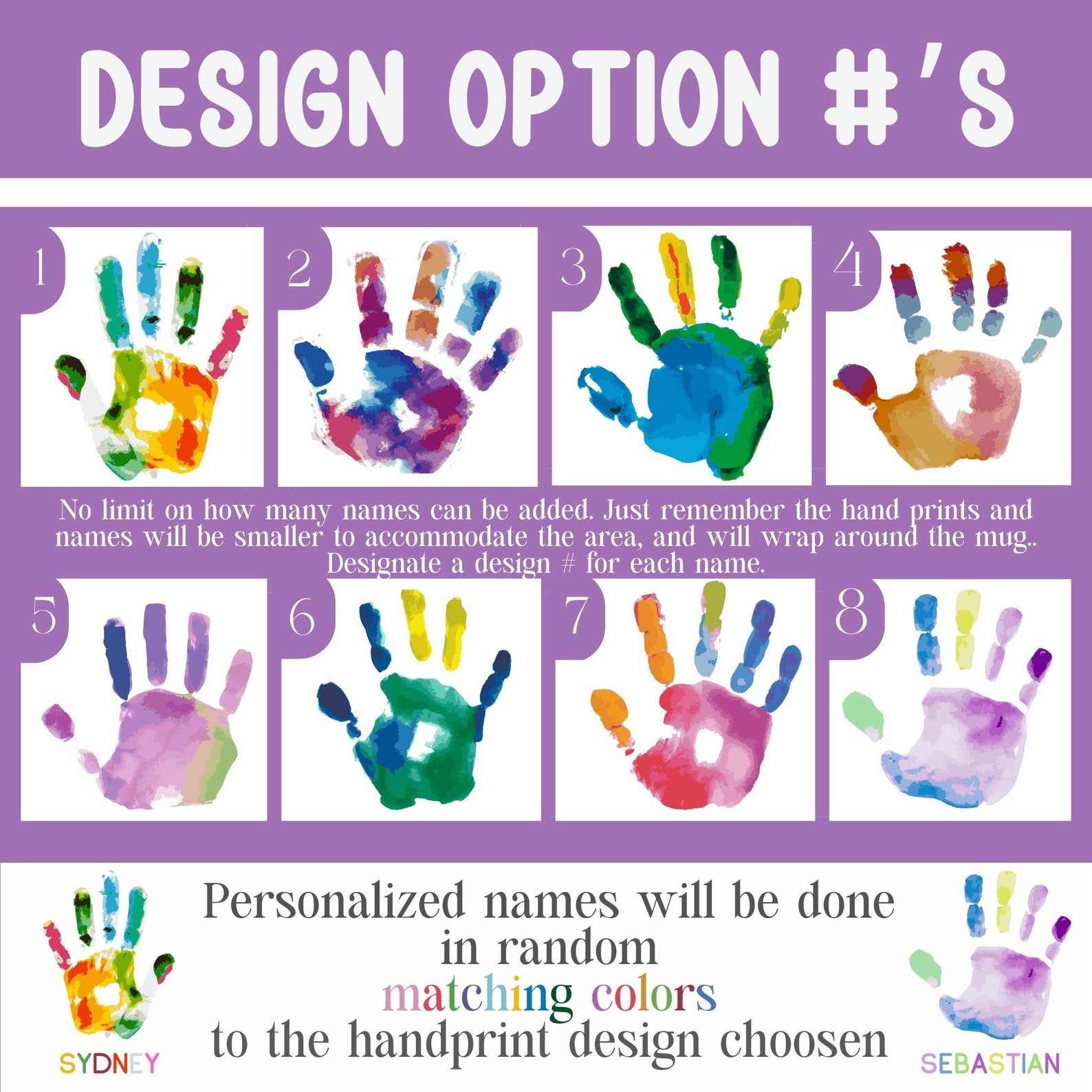 Colorful Kid Handprint, Personalized Multi-colored Name, Ceramic Mug ...