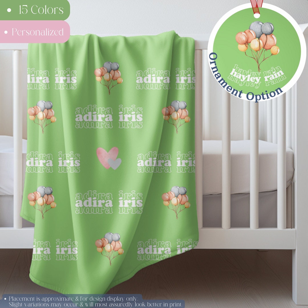 Personalized Baby Name Blanket, Kids Blanket With Balloons and Hearts