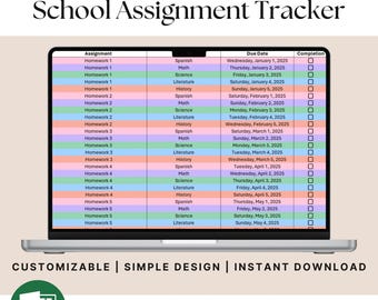 School Assignment Tracker: Color-Coded Excel Spreadsheet (Digital Download)