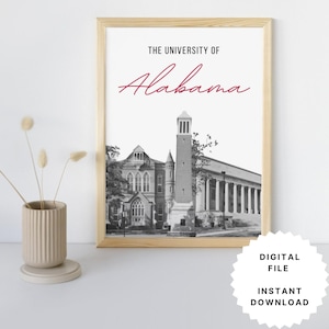 University of Alabama Wall Art Print, Alabama Crimson Tide Decor, College House and Dorm Room Decor, Alabama Poster Print, University Prints