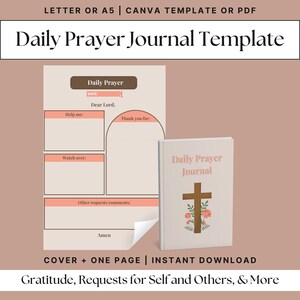 Daily Prayer Journal Template, Christian Faith Gratitude & Reflection Journal, Prayer Planner, Prayer Request Sheet, Canva Template, PDF
