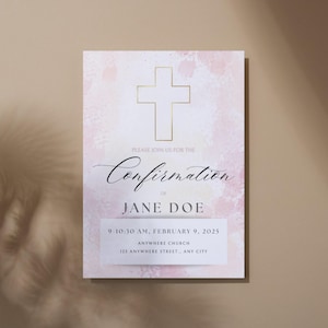 Girl Confirmation & Baptism Invitation Template, Christening Invite, Religious Event Party, Editable and Printable Invitation,Canva Template