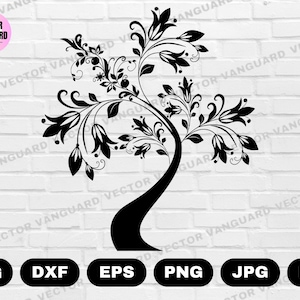 1 Decorative Floral Tree SVG | Tree Silhouette | Floral Design | Abstract SVG | Ornamental Tree SVG | Svg Cricut Silhouette Svg Eps Pdf Jpg
