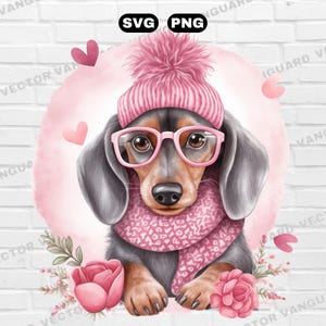 Valentinstag Dackel Hund, Dackel Png, Valentinstag Hund Mama Png Weiner Hund Png, rosa Liebe Welpe Clipart für Handwerker svg
