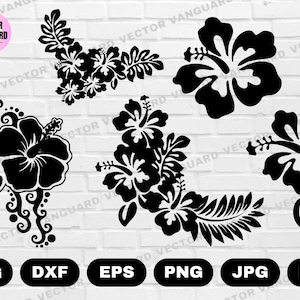 5 Tropical Hibiscus SVG | Hibiscus Silhouette | Floral Design | Flower SVG | Hawaiin Flower SVG | Svg Cricut Silhouette Svg Eps Pdf Jpg Png