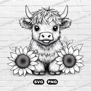 Vache Highland SVG et PNG | Clipart vache | vectorielle de Vache Highland | Sublimation de vache génisse | Conception par sublimation | Lime à découper pour animaux de la ferme