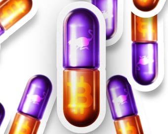 Pegatina de Bitcoin Nostr, pastilla morada, pastilla naranja, redes sociales descentralizadas, cultura Web5, pegatina de Nostr BTC, pegatina de Nostrich, merchandising de Nostr