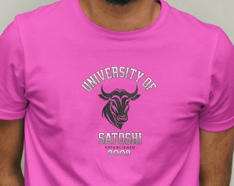 Camiseta universitaria de Bitcoin, camiseta gráfica de regalo BTC, divertida camiseta de regalo con meme BTC para ella y para él, divertida camiseta gráfica de regalo maximalista de mercado alcista