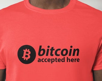 Camiseta divertida con meme de cajero automático de Bitcoin, "Aquí se acepta Bitcoin", regalo gráfico de independencia financiera BTC para ella o él, camiseta unisex de criptomonedas