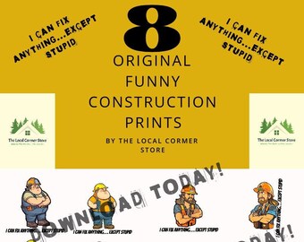 Puedo arreglar cualquier cosa... excepto estupideces. Paquete de 8 piezas. Descarga digital. Construcción de alta calidad. SVG, PNG, PDF. Descarga instantánea. Plantillas.