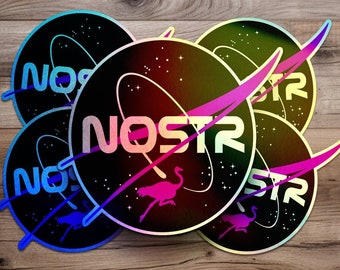 Pegatina de la NASA de Nostr, mascota avestruz morada de Nostr, redes sociales descentralizadas, pegatina de Nostr Web5, pegatina de Nostrich, regalo, productos de Nostr Web3 Web5