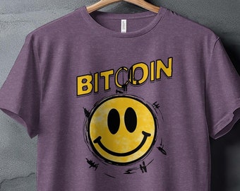 Camiseta de Bitcoin con grafiti y cara sonriente de BTC, regalo de Bitcoin Revolution para amantes de BTC, camiseta unisex estilo Banksy, regalo de criptomonedas