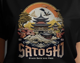 Camiseta relajada con vibraciones japonesas Satoshi Stack Sats Bitcoin Satoshi, gran camiseta de regalo Bitcoin para ella o para él, ¡conciencia financiera y libertad!