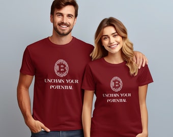 Camiseta gráfica "Libera tu potencial" con Bitcoin, regalo de conciencia financiera para ella o para él, camiseta de Bitcoin.