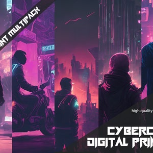 Cybercity 2 digital print digital download print pack futuristic neon city cyberpunk characters