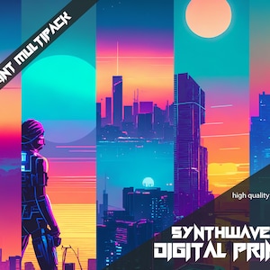 Synthwave Sky 1 neon 80&#39;s digital print digital downloads print pack art backgrounds colourful prints