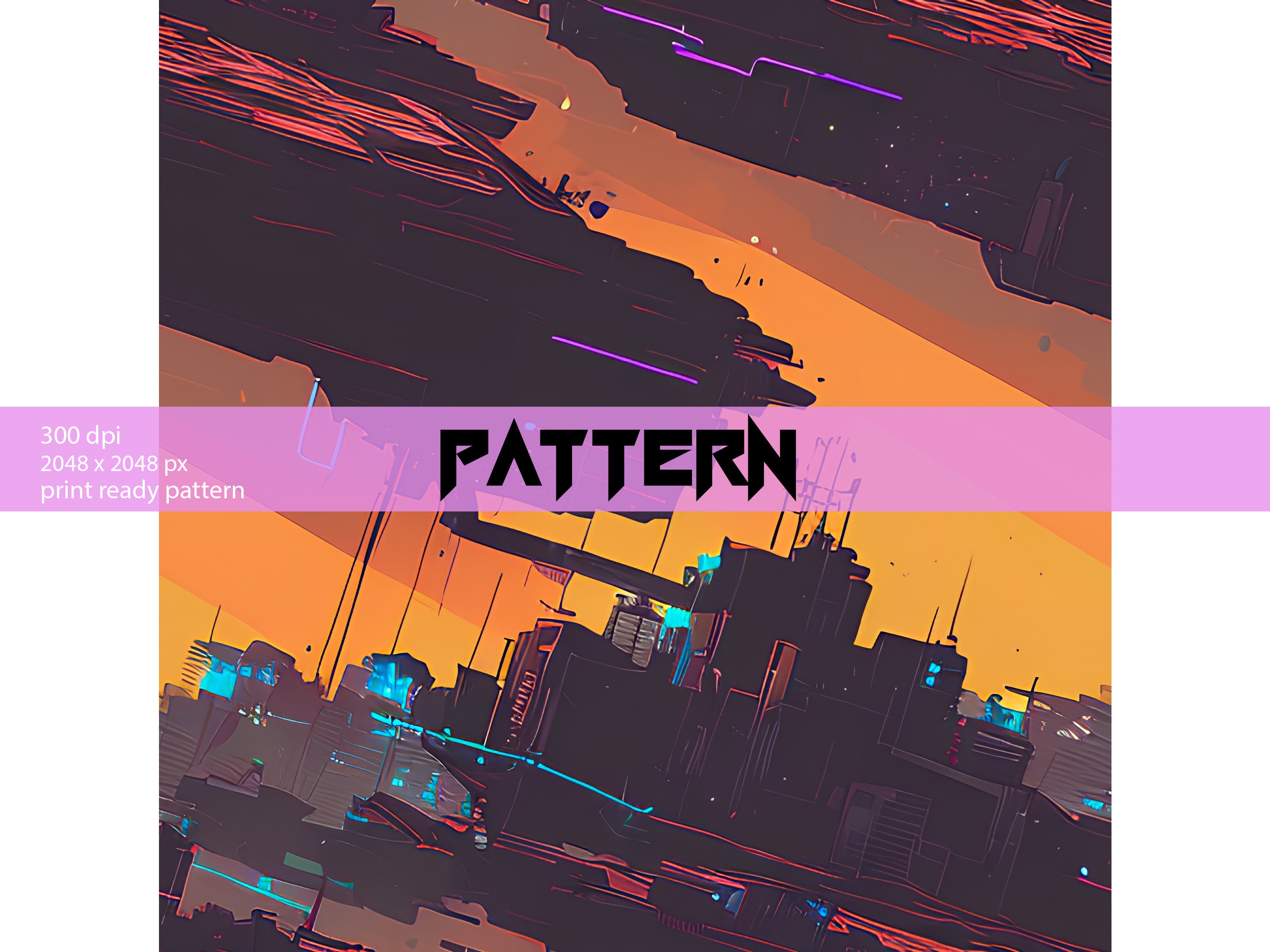 Futuristic City Synthwave Art Vaporwave Neon City Digital Print Digital ...