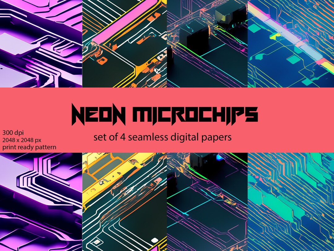 Techno Microchip Pattern Futuristic Neon Pattern Seamless Digital ...
