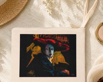 Vermeer Girl with a Red Hat Zipper Pouch: Cotton Canvas Makeup Bag