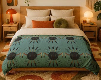 Tribal Sun King Duvet Cover, 100% OEKO-TEX Cotton Bedding, Southwestern Art