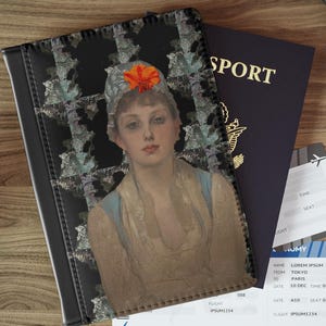 Jugendstil Passhülle, Stilvolles Geschenk für Sie, Vintage Floral Halter, Lady Portrait, Boho Style, Vintage Floral Einzigartiges Reise-Accessoire