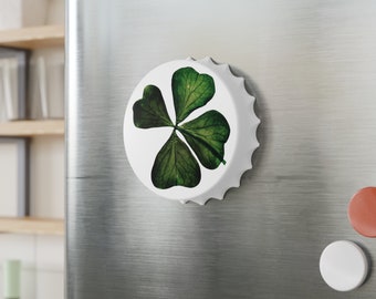 Four Leaf Clover Shamrock St. Patricks Day Bottle Opener, Clover Bottle Opener, Shamrock Bottle opener Magnet; Lucky St Patties Day Opener.